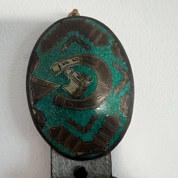 Vintage Al Paca belt buckle w/Vintage Tony Lama Belt Crushed turquoise inlay main image 8